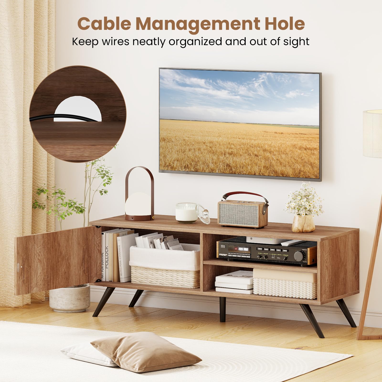 TV Stand for TVs up to 55 Inch Mid Century Modern Entertainment Center with Storage Cabinet