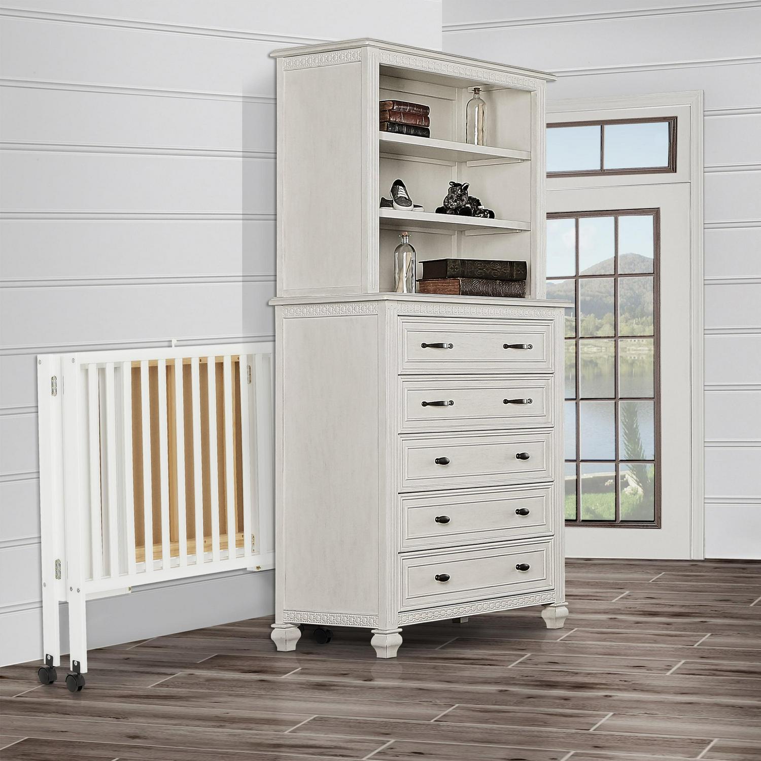 Dream on Me Quinn Full - Size Folding Crib. Removable Wheels. Modern Nursey. Adjustable Mattress Support. Patent Folding System in White