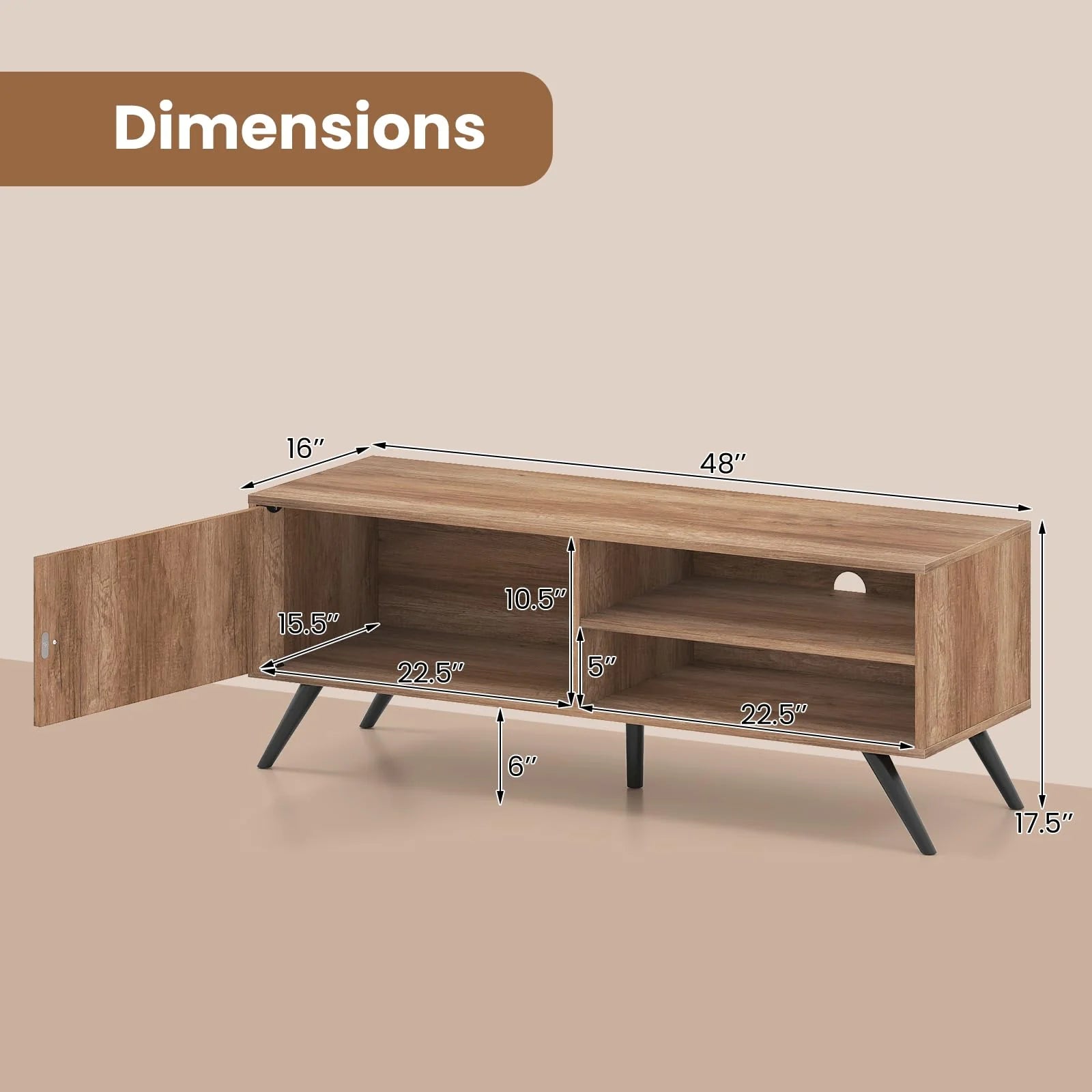 TV Stand for TVs up to 55 Inch Mid Century Modern Entertainment Center with Storage Cabinet