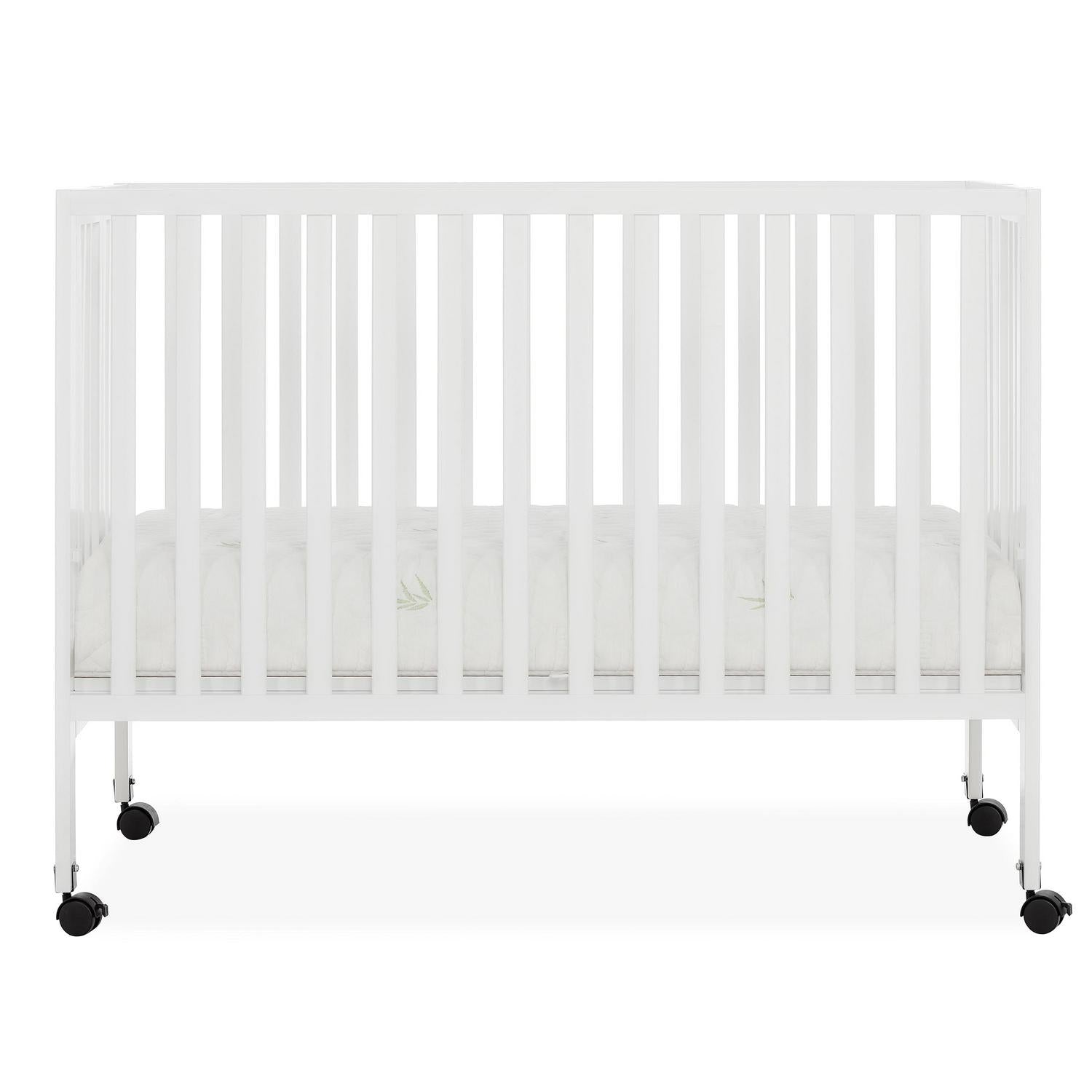 Dream on Me Quinn Full - Size Folding Crib. Removable Wheels. Modern Nursey. Adjustable Mattress Support. Patent Folding System in White