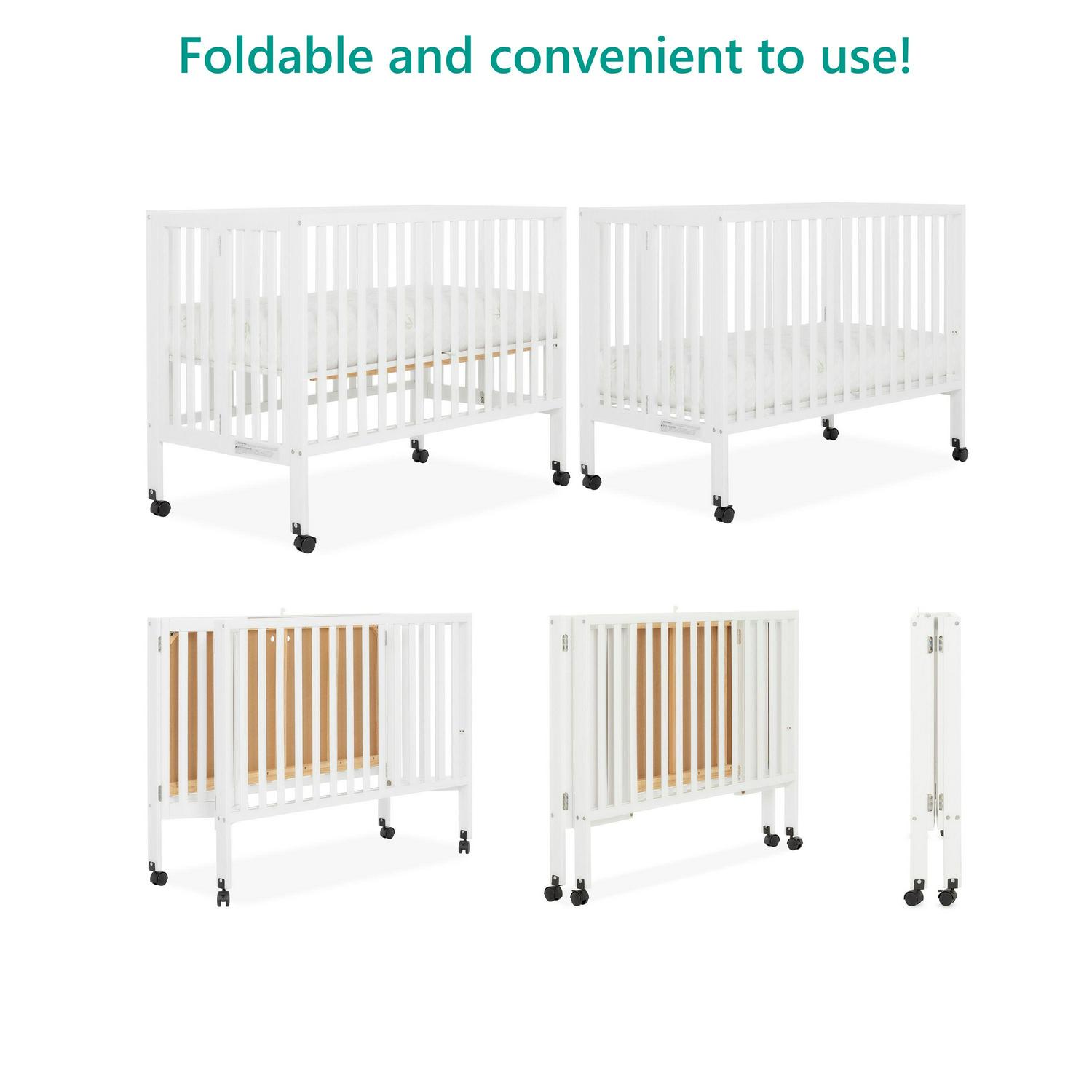 Dream on Me Quinn Full - Size Folding Crib. Removable Wheels. Modern Nursey. Adjustable Mattress Support. Patent Folding System in White