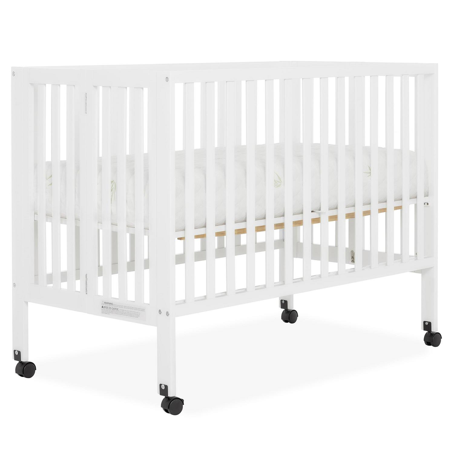Dream on Me Quinn Full - Size Folding Crib. Removable Wheels. Modern Nursey. Adjustable Mattress Support. Patent Folding System in White