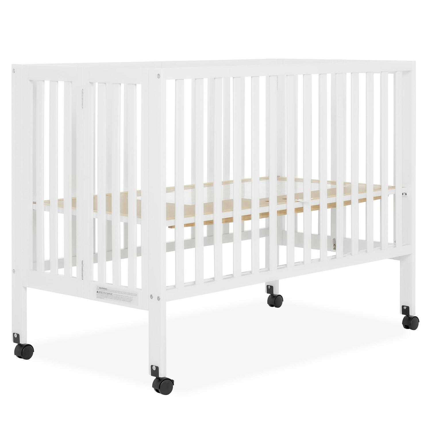 Dream on Me Quinn Full - Size Folding Crib. Removable Wheels. Modern Nursey. Adjustable Mattress Support. Patent Folding System in White