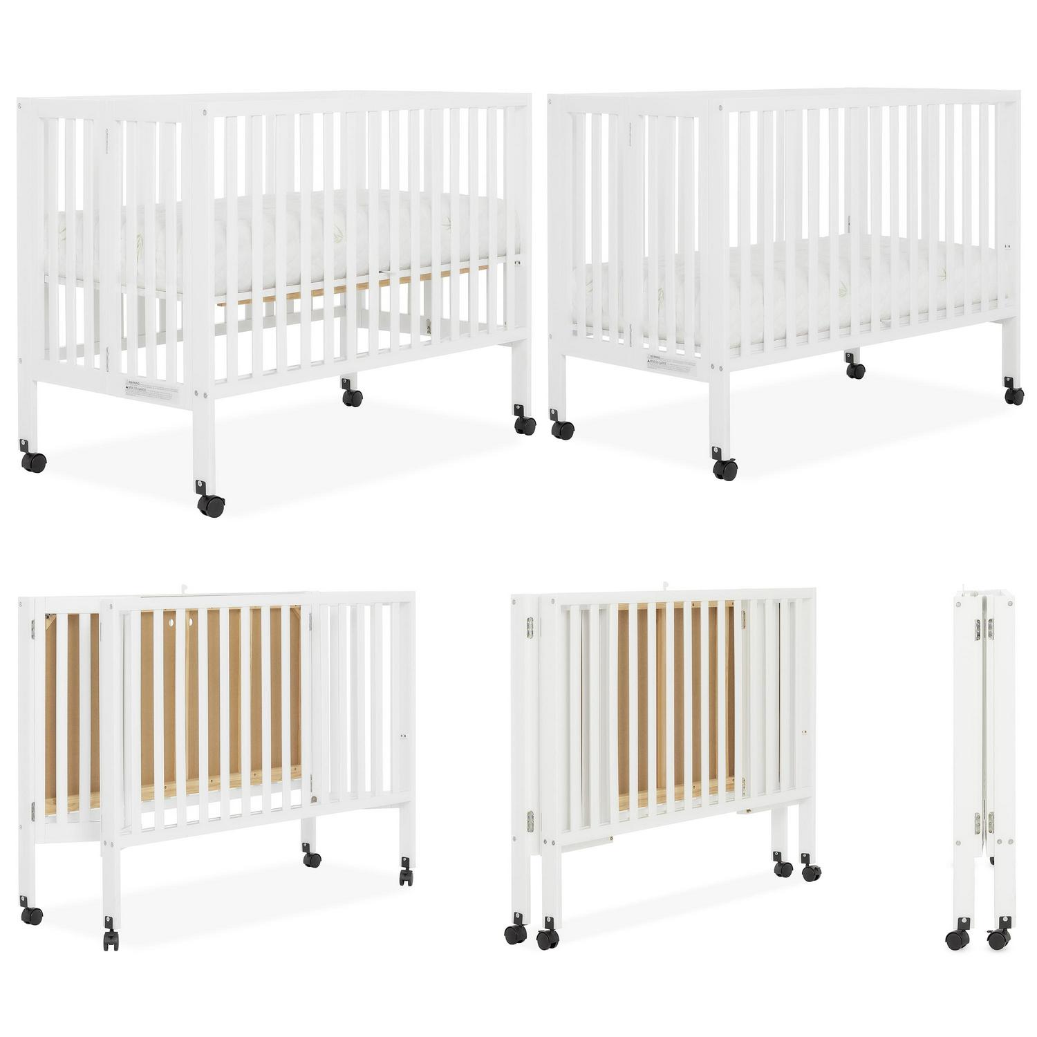 Dream on Me Quinn Full - Size Folding Crib. Removable Wheels. Modern Nursey. Adjustable Mattress Support. Patent Folding System in White