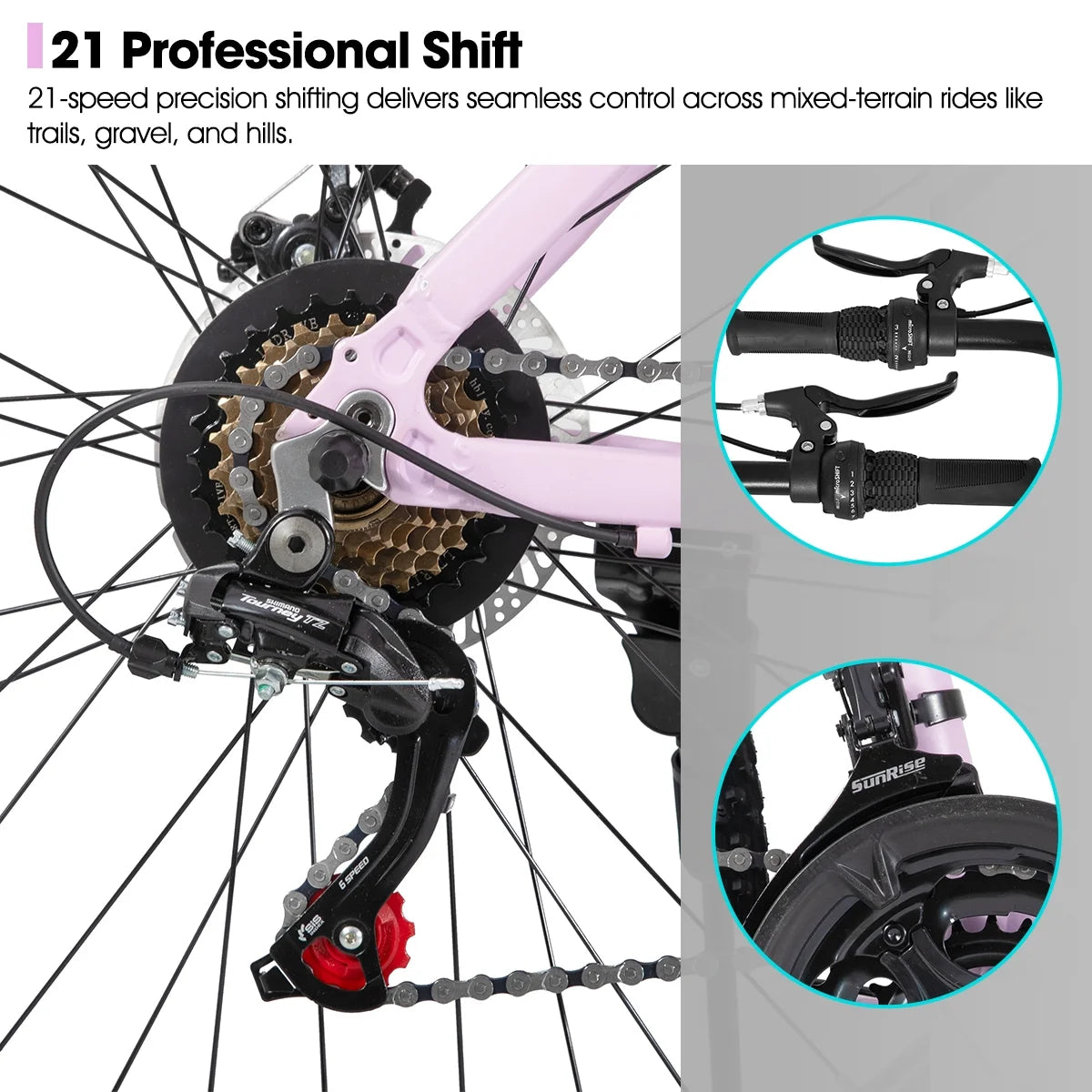 HILAND 26 in Mountain Bike, Mens and Womens Aluminum Frame MTB with 21 Speeds, Dis Brake, Hardtail Bicycle for Adults