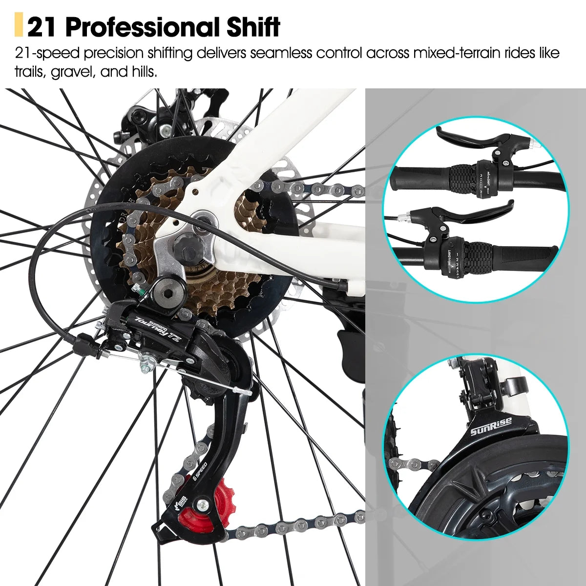 HILAND 26 in Mountain Bike, Mens and Womens Aluminum Frame MTB with 21 Speeds, Dis Brake, Hardtail Bicycle for Adults