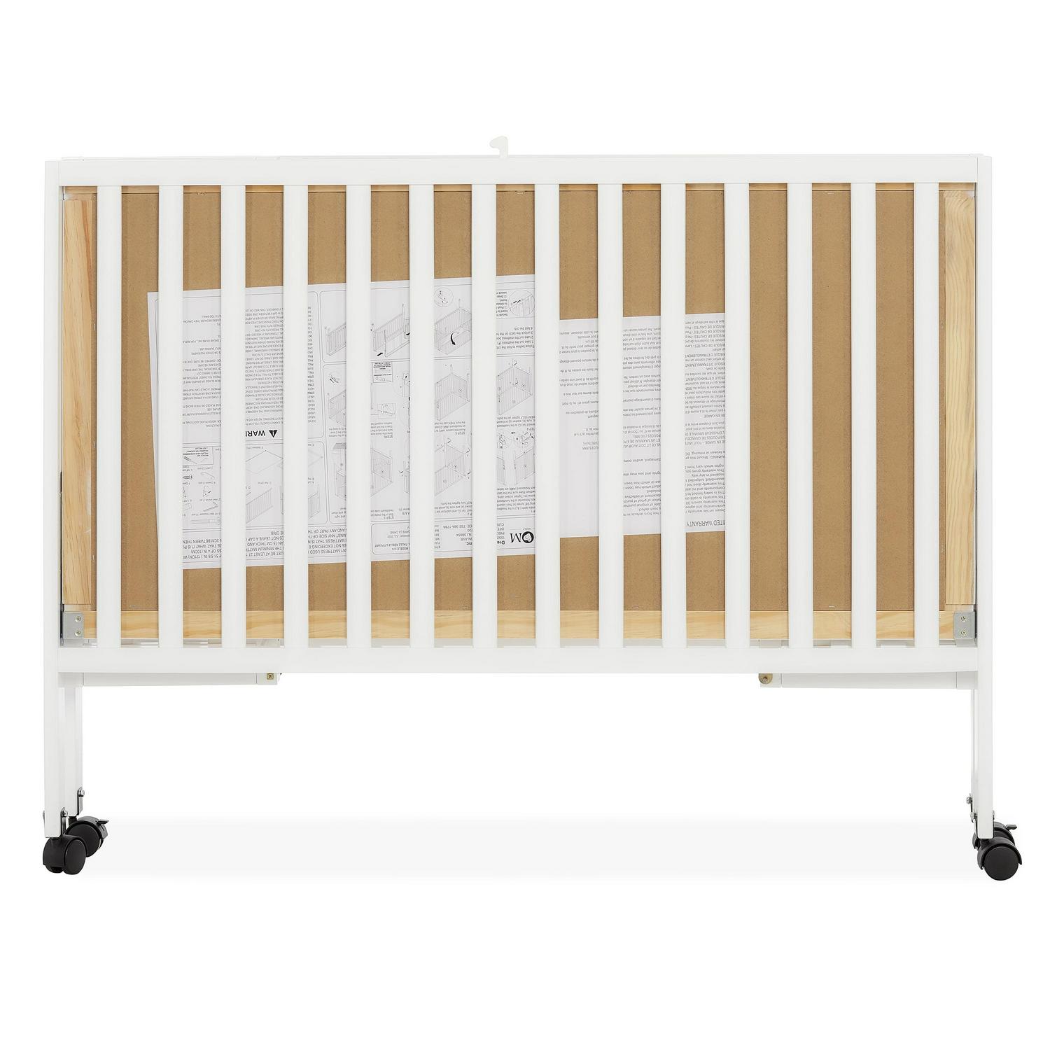 Dream on Me Quinn Full - Size Folding Crib. Removable Wheels. Modern Nursey. Adjustable Mattress Support. Patent Folding System in White