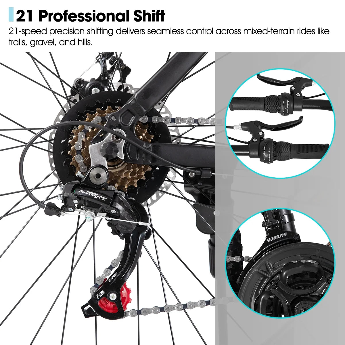 HILAND 26 in Mountain Bike, Mens and Womens Aluminum Frame MTB with 21 Speeds, Dis Brake, Hardtail Bicycle for Adults