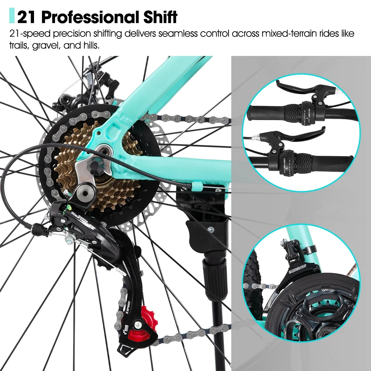 HILAND 26 in Mountain Bike, Mens and Womens Aluminum Frame MTB with 21 Speeds, Dis Brake, Hardtail Bicycle for Adults